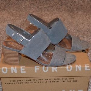 TOMS Poppy Shade Suede Linen Sandals SZ 6 Gray